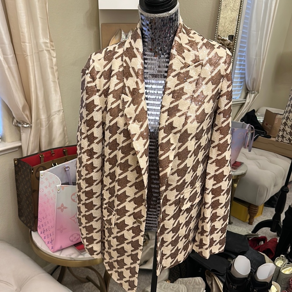 Sequin houndstooth blazer size small